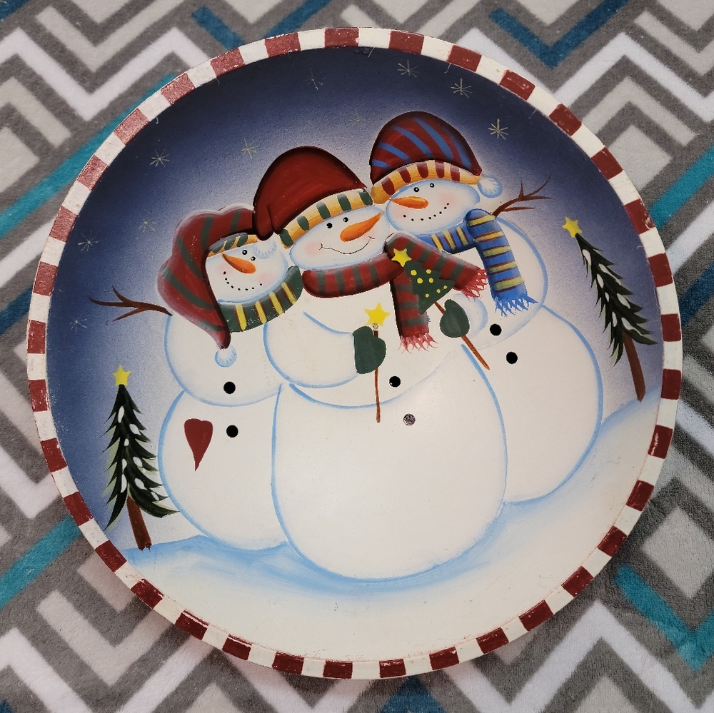 Hand Painted Snowman Christmas Decoration Bowl